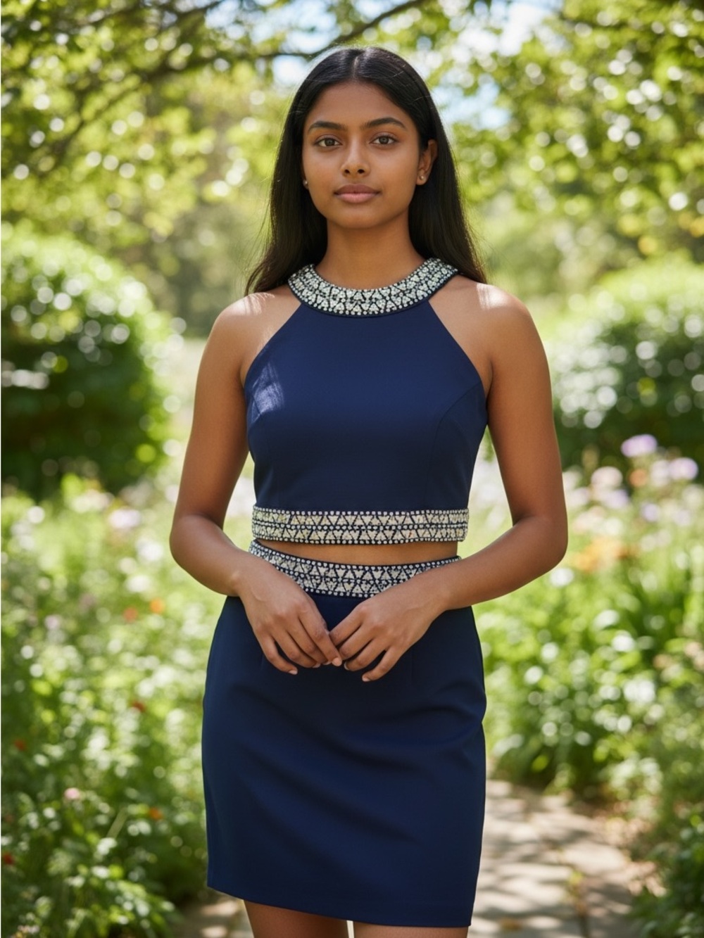 B. Darlin Navy/Rhinestone 2 Piece Special Occasion Dress